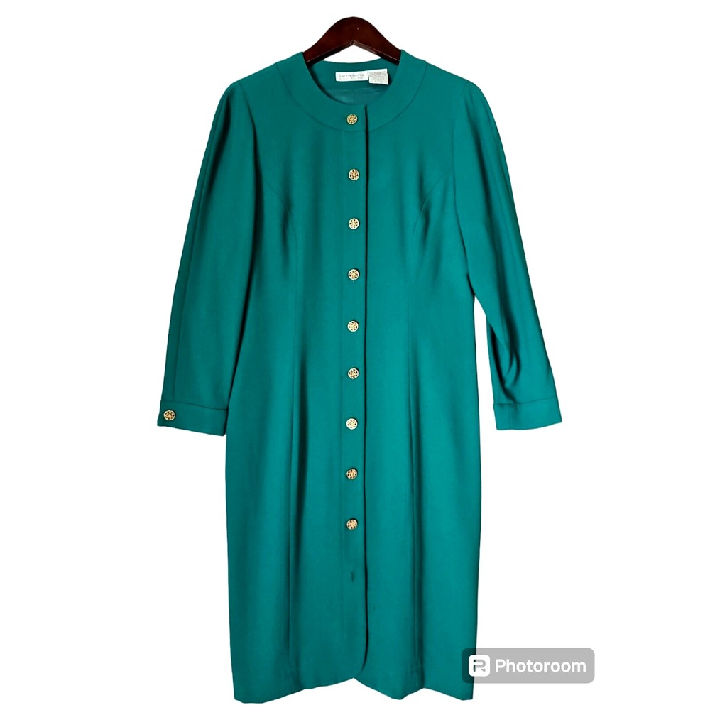 Liz Claiborne Petite Size 12 Dresses Vintage Shift Emerald Green Long Sleeve